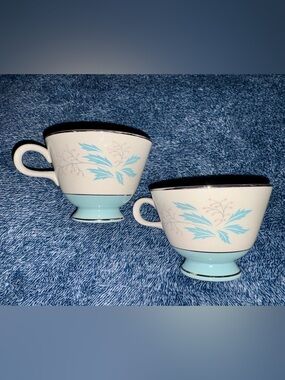 Classic Blue Floral Porcelain Tea Cups - Set of 2